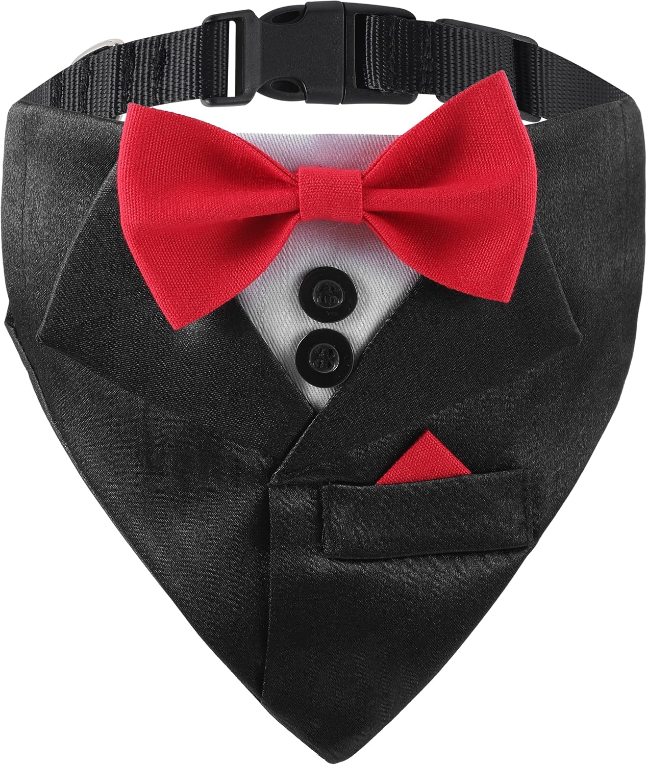 Popular Pet Party Suit Tuxedo Collar, Black Triangle Scarf with Red Bowtie, Handsome Dog Wedding Engagement Bow Tie Bandana (L)