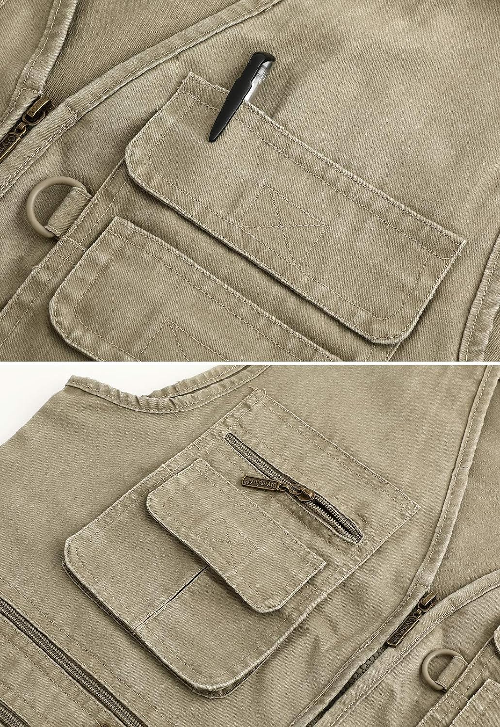Spanye Mens Safari Travel Photo Vest Outdoor Fishing Multi Pocket Jacket Beige