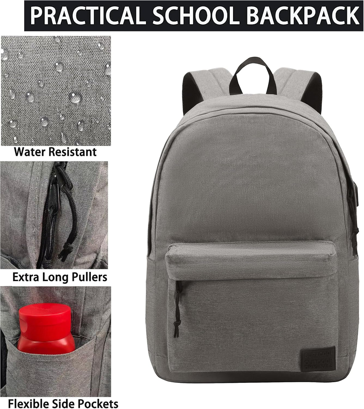 SUPACOOL Casual Laptop Backpack for Men and Women, Backpack for College, USB Charging Port, Lightweight Back Pack