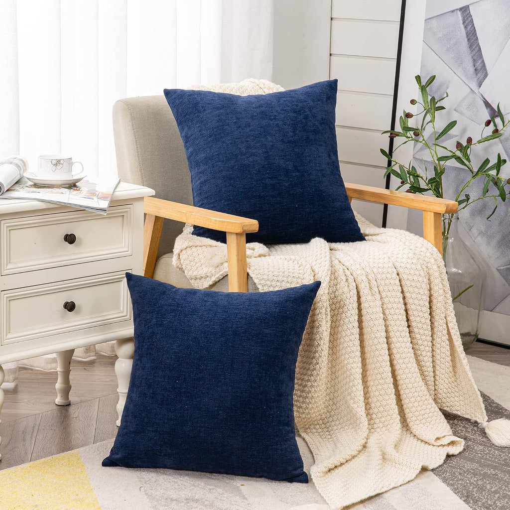 GAWAMAY Decorative Square Throw Pillow Covers 18"x18" Inch Set of 2, Super Soft Chenille Pillows Cover Fall Pillowcase for Living Room Bedroom Sofa Couch Cushion Cover Navy Blue 45x45cm (Only Covers)