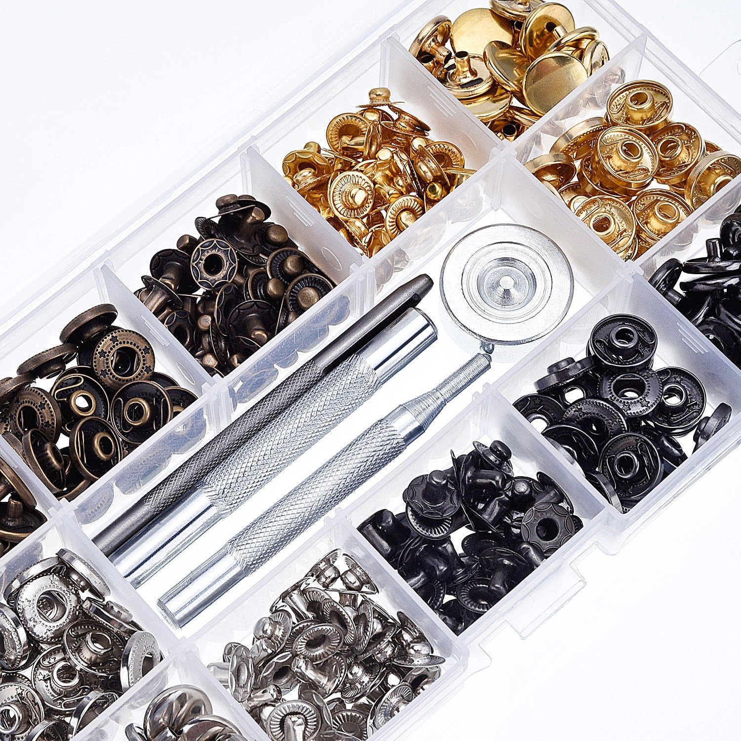 HOTOP 100 Set Snap Fasteners Leather Snaps Kit with 4 Tools, 12.5 mm