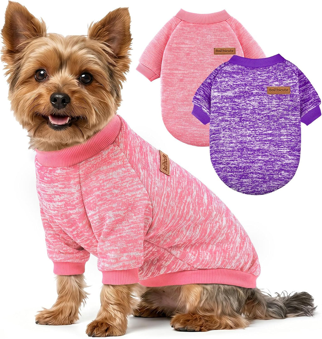 2 Pack Dog Sweaters for Small Dogs Girl Boy Winter Fleece Clothes Warm Soft Dog Sweatshirt Outfit for Dogs Cats Pet Apparel (Brown+Yellow, S (Back: 11.8",Chest: 15.7", 5.5-10Ibs))