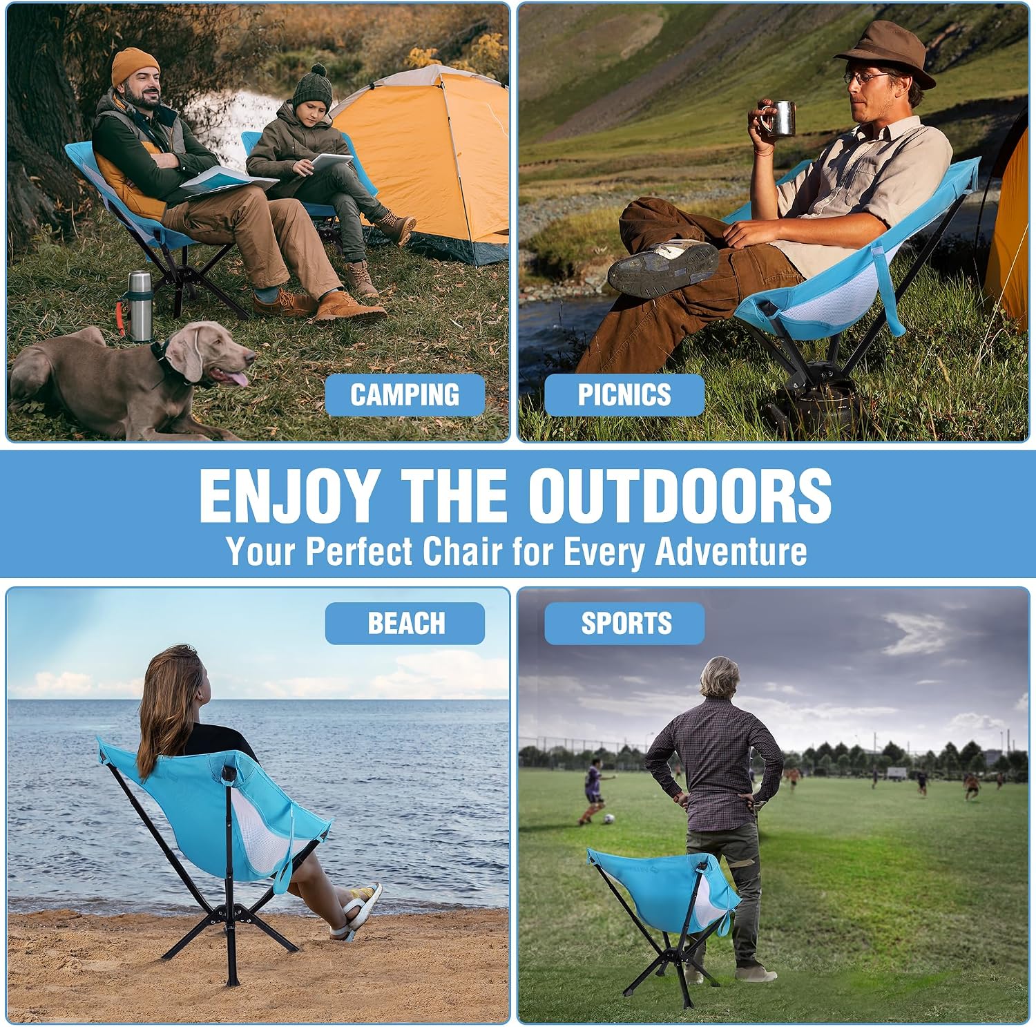 VILLEY 2-Pack Portable Folding Camping Chairs, Lightweight, Blue