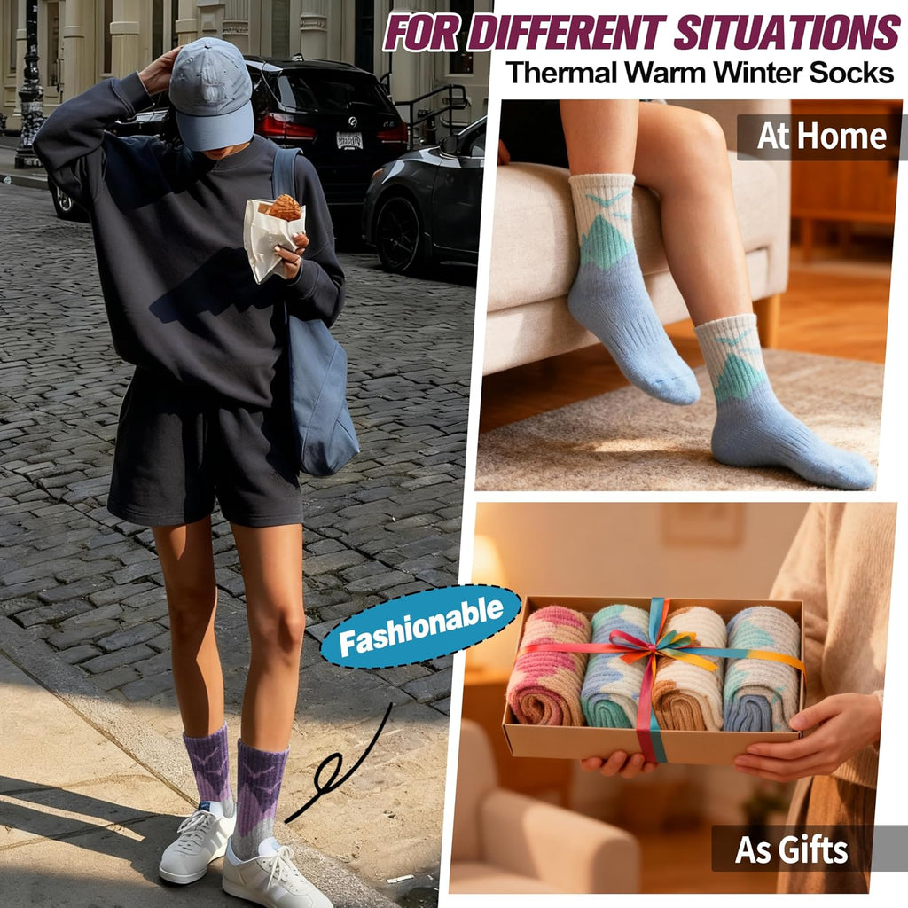 EBMORE 5 Pairs Womens Merino Wool Hiking Socks Thermal Warm Winter Boot Crew Cushion Work Gift Socks