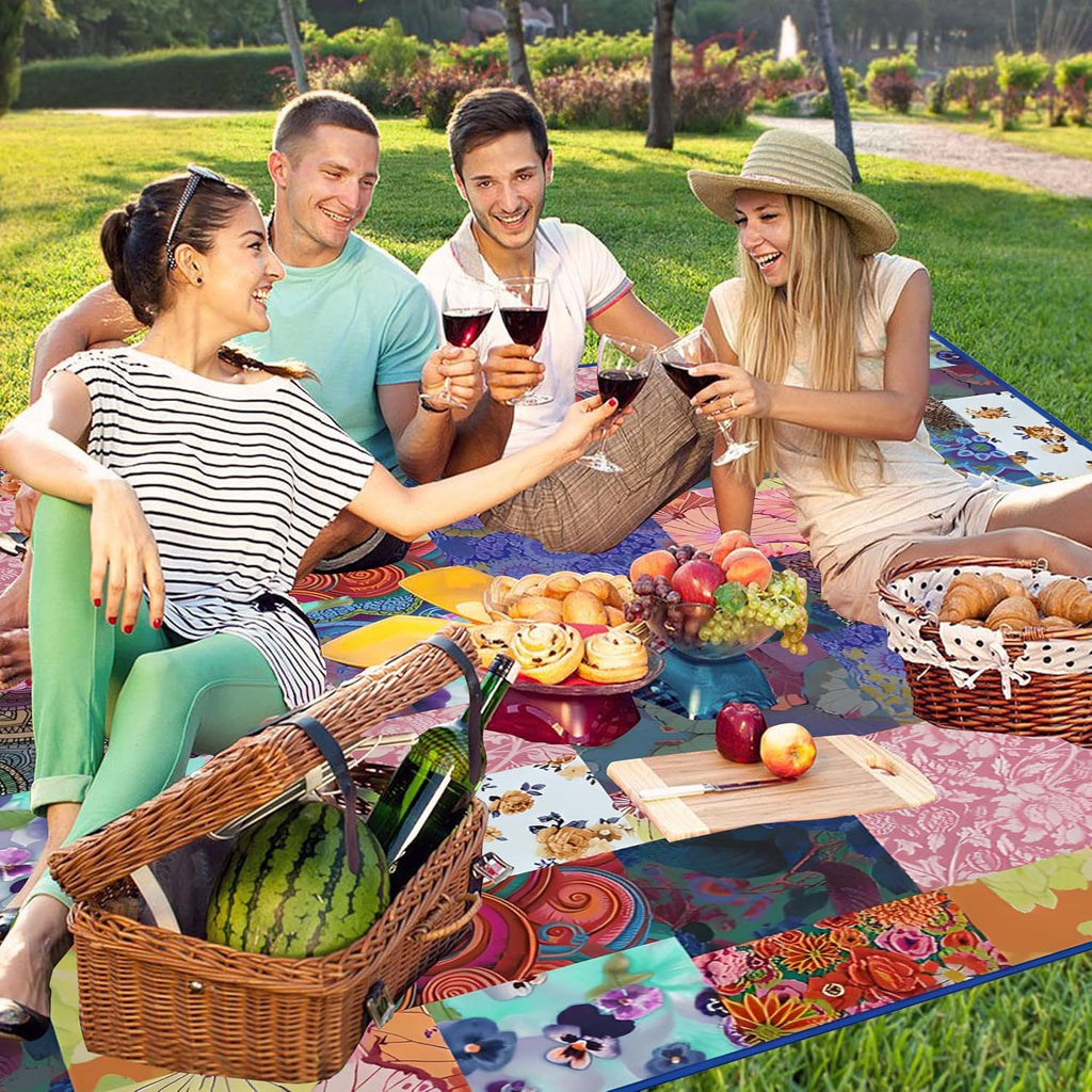 Supfitness Extra Large Picnic Blankets Waterproof Foldable (60"x 80") Beach Blanket Waterproof Sandproof,3-Layer Thicking Mat Outdoor Packable Camping Blanket