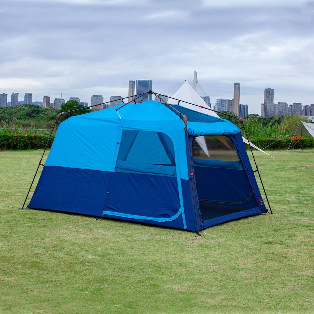 KTT Extra Large Tent 10-12-14 Person(B),Family Cabin Tents,2 Rooms,3 Doors and 3 Windows with Mesh,Straight Wall,Waterproof,Double Layer,Big Tent for Outdoor,Picnic,Camping,Family Gathering