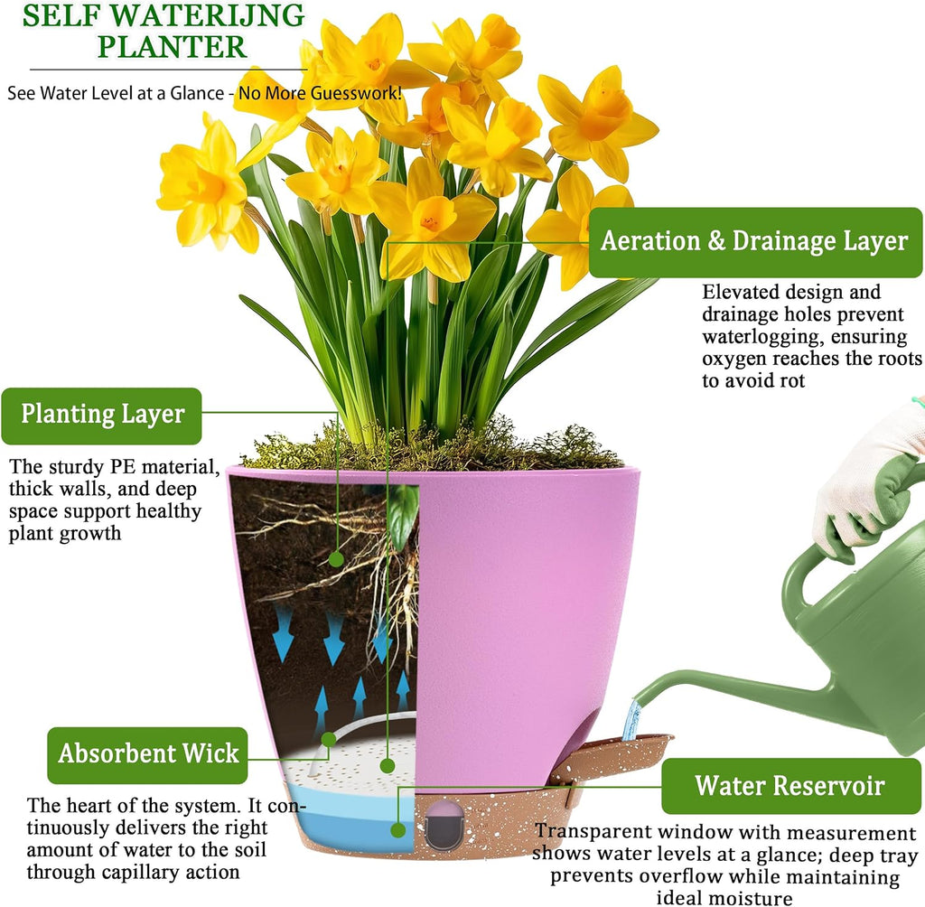 6 Inch Small Self Watering Pots for Indoor Outdoor Plants,5-Pack