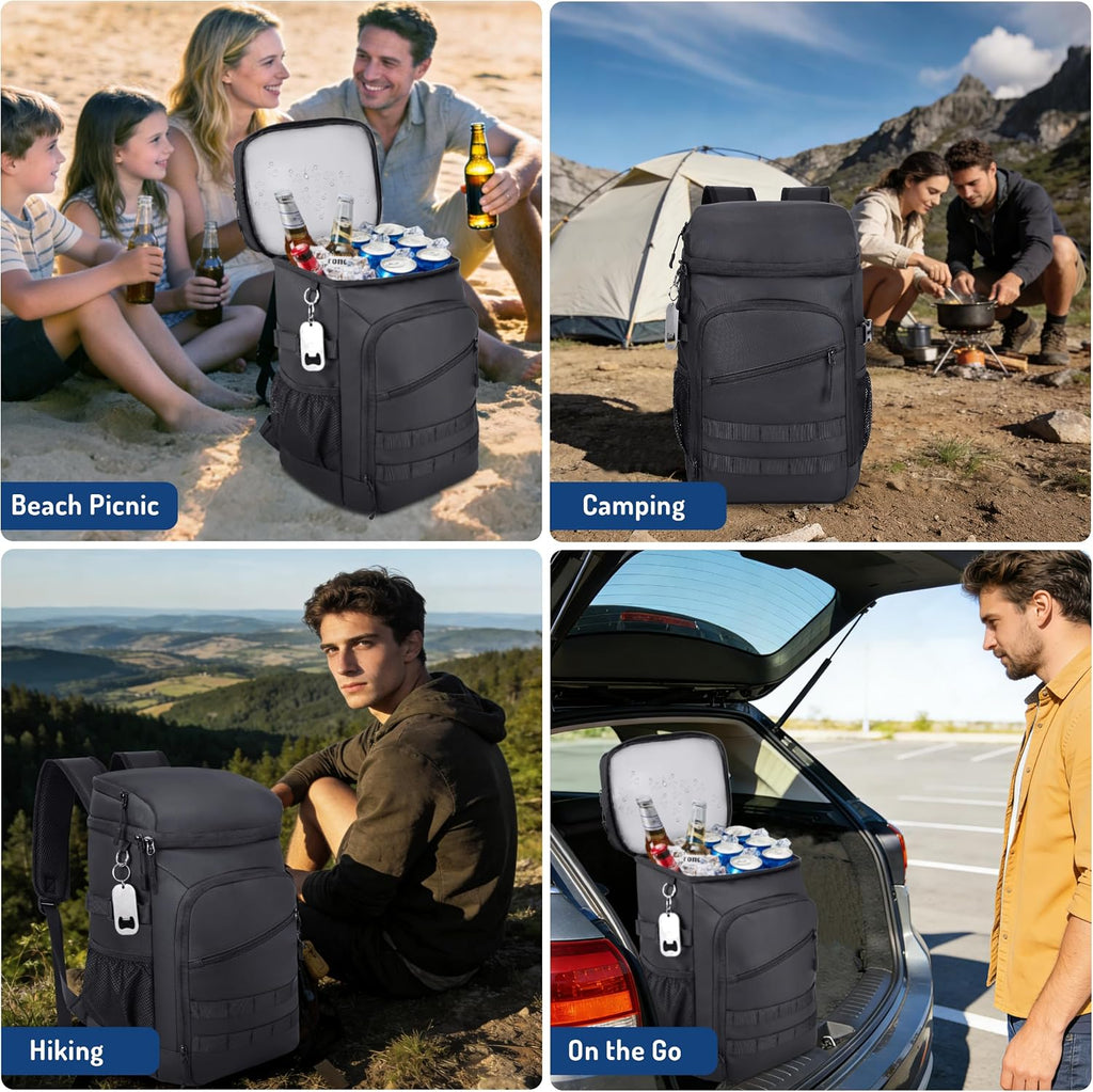 DEYACE Cooler Backpack, 33 Cans Tactical Inspired Backpack Cooler Insulated Leak Proof for Men & Women Portable 2 Leak Proof Compartments Coolers Bag for Beach Travel Picnic Lunch Hiking BBQ Camping
