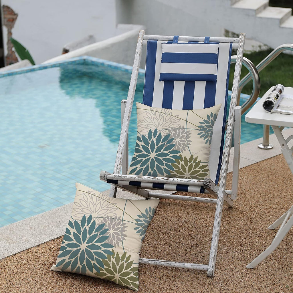 DFXSZ Blue ArmyGreen Floral Outdoor Pillow Covers 16x16 Set of 2 Waterproof
