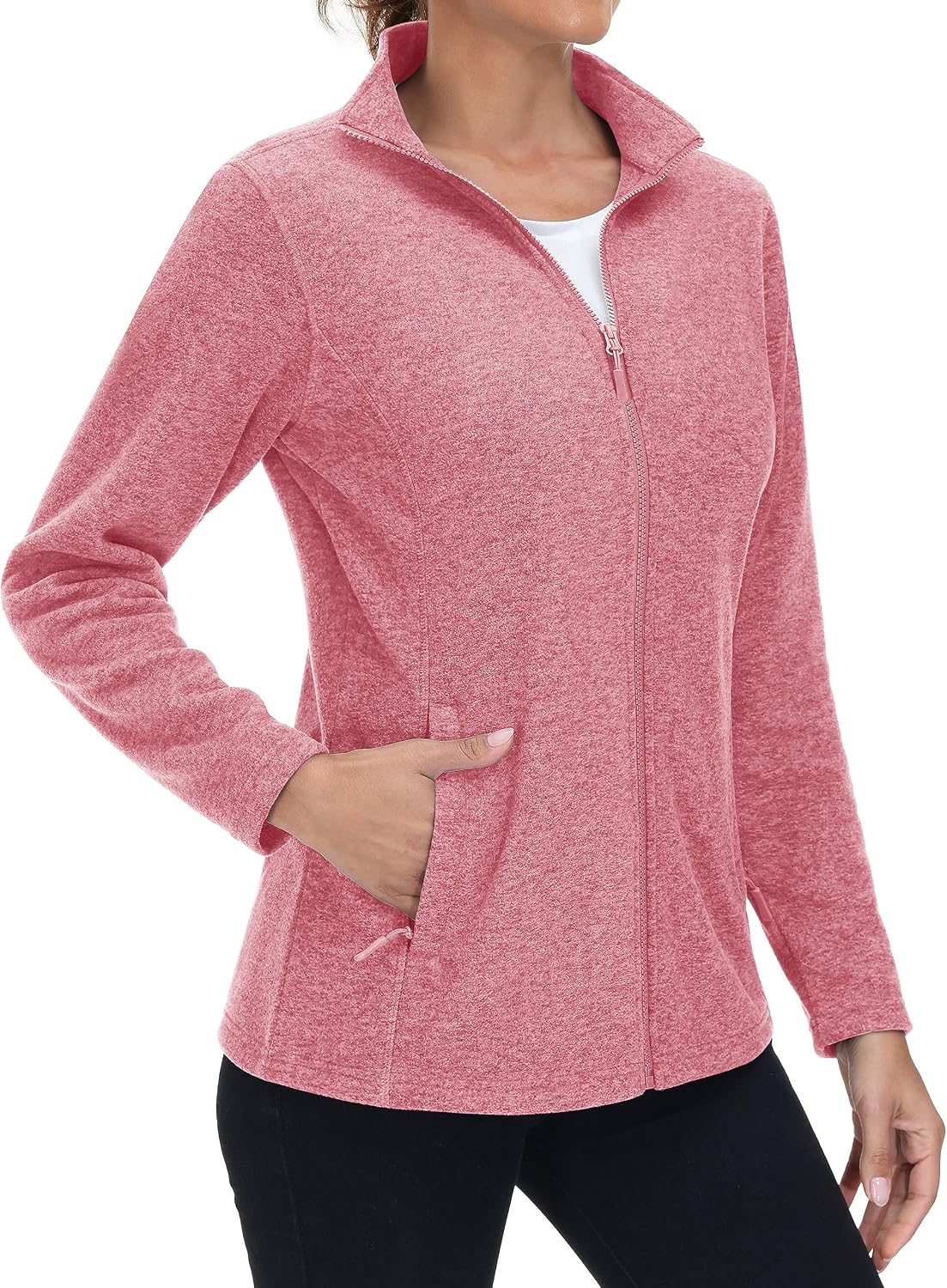 MAGCOMSEN Womens Fleece Zip Up Jacket with Pockets Lightweight Soft Coat