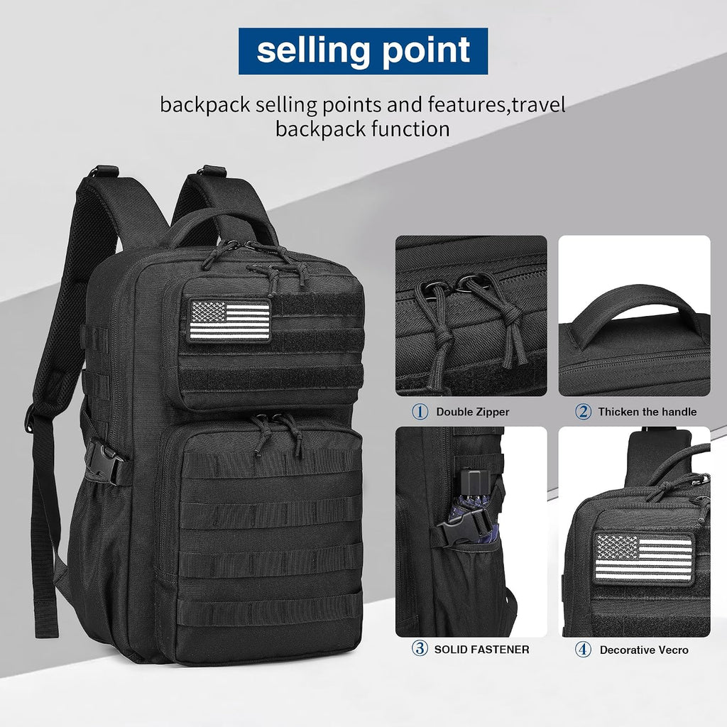 Wotony Military Tactical Backpack for Men Waterproof Daypack 3 Day Assault Pack Molle Bag with Water Bottle Holder