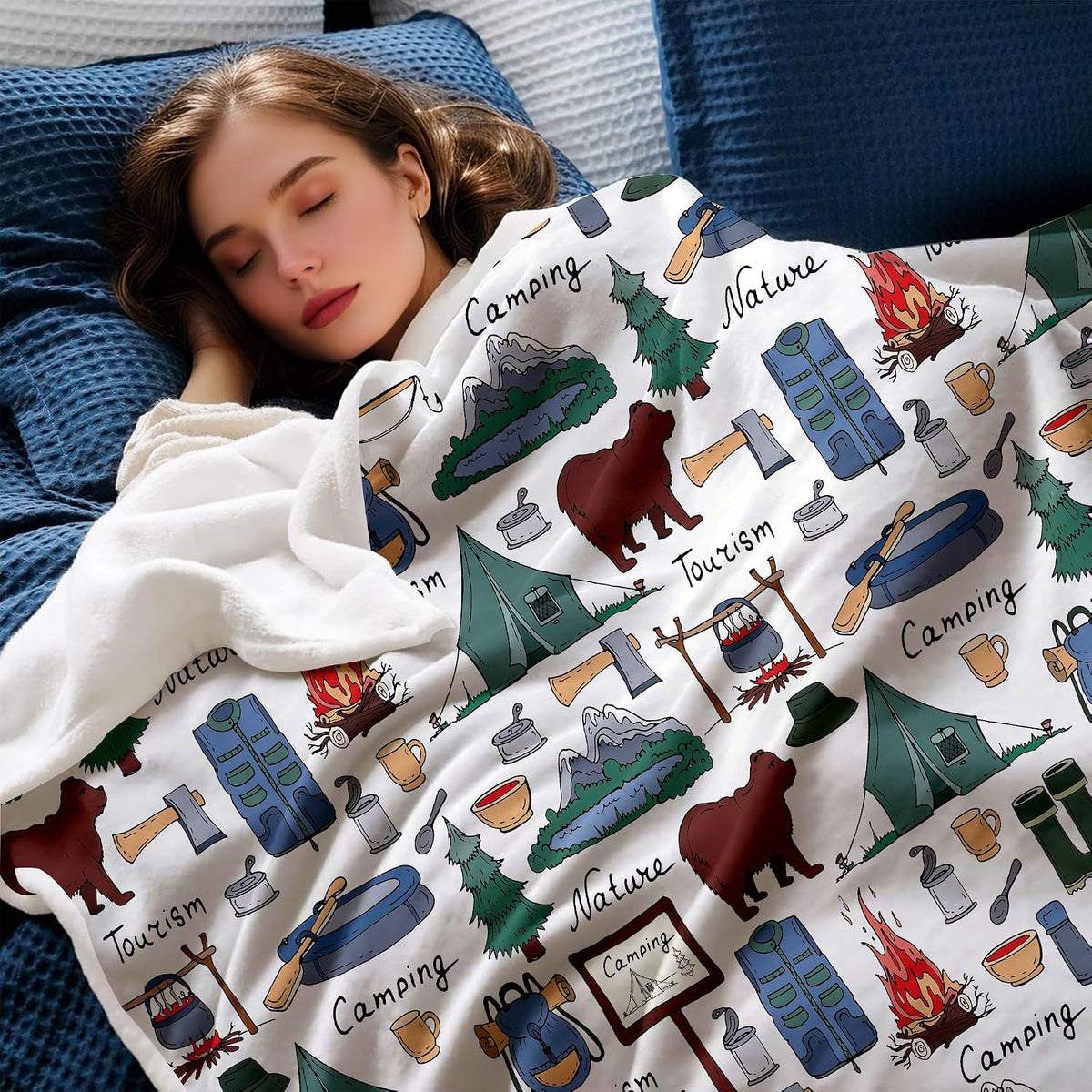 Large Fleece Travel Throw Blanket for Couch, Sofa, Camping Throw Blanket, Outdoor Super Soft and Warm Blankets, Camper Throw All Season Use, Cozy, Plush, Lightweight, 50"X60"