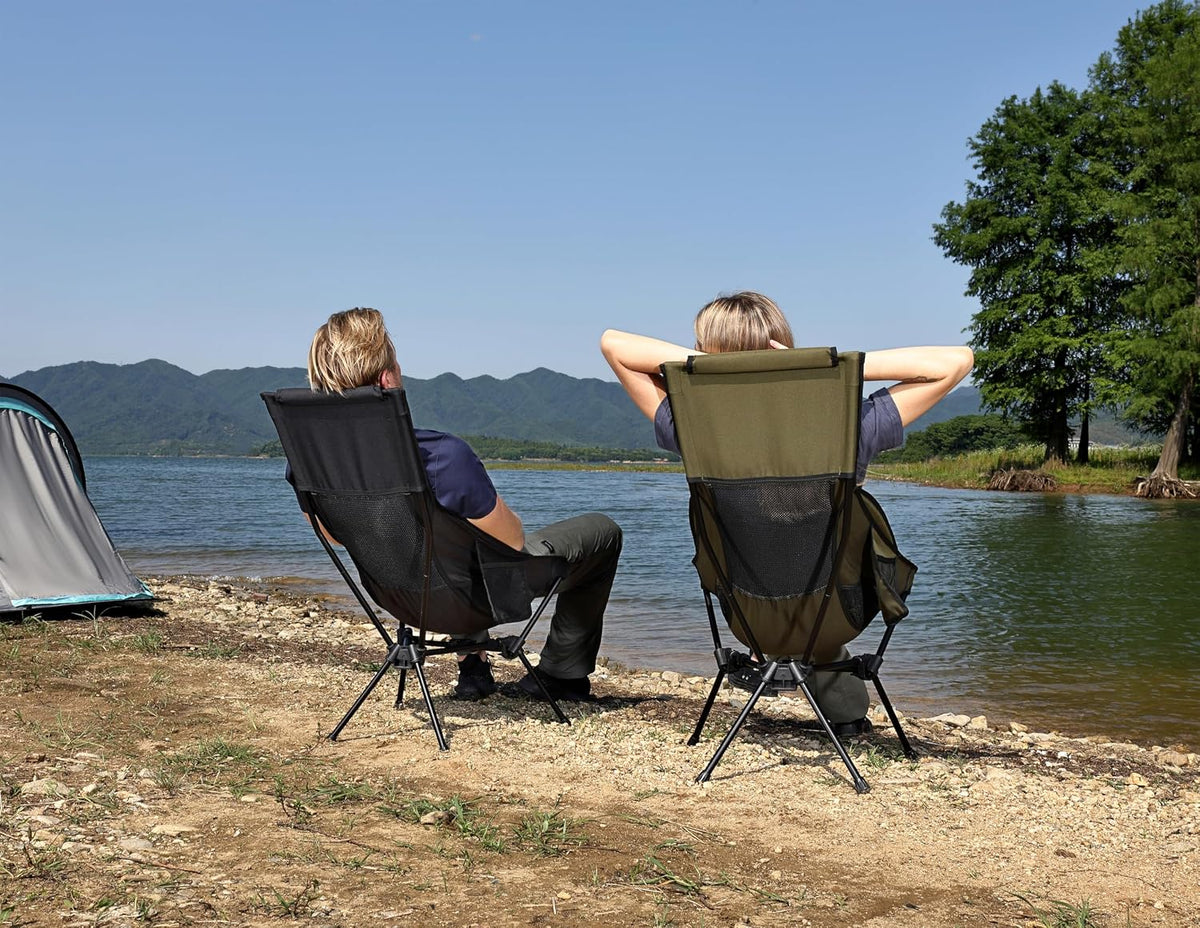 MARCHWAY Lightweight Folding High Back Camping Chair with Head Support, Stable Portable Compact for Outdoor Camp, Travel, Beach, Picnic, Festival, Hiking, Backpacking (Highback Black)