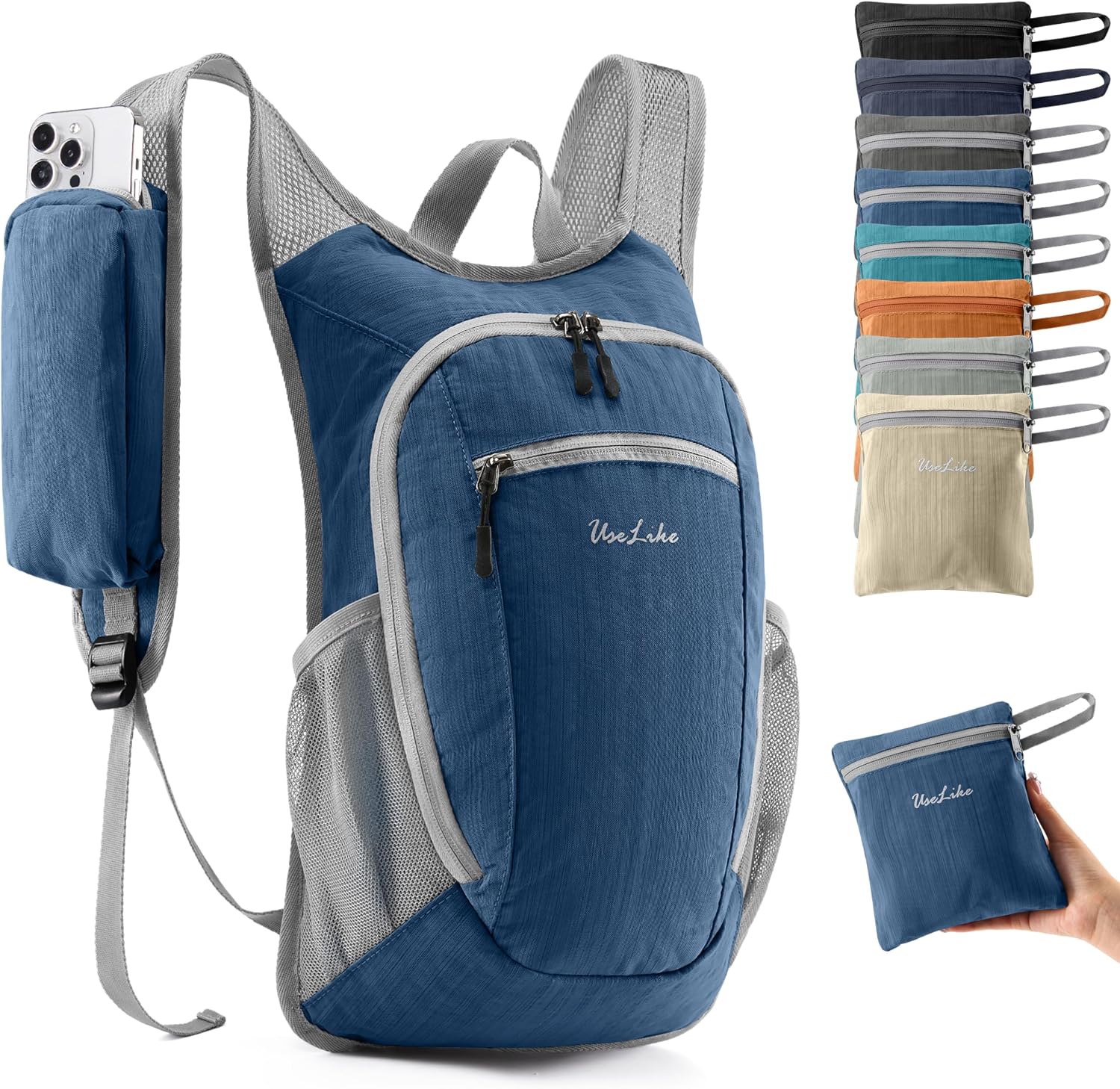 Uselike 10L Small Hiking Backpack Travel Daypack Lightweight Packable Back Pack for Women Men(Navy Blue)