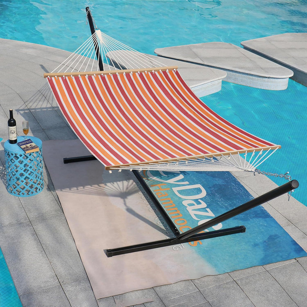 Lazy Daze Double Textliene Quick Dry Hammock with Spreader Bar for Outdoor