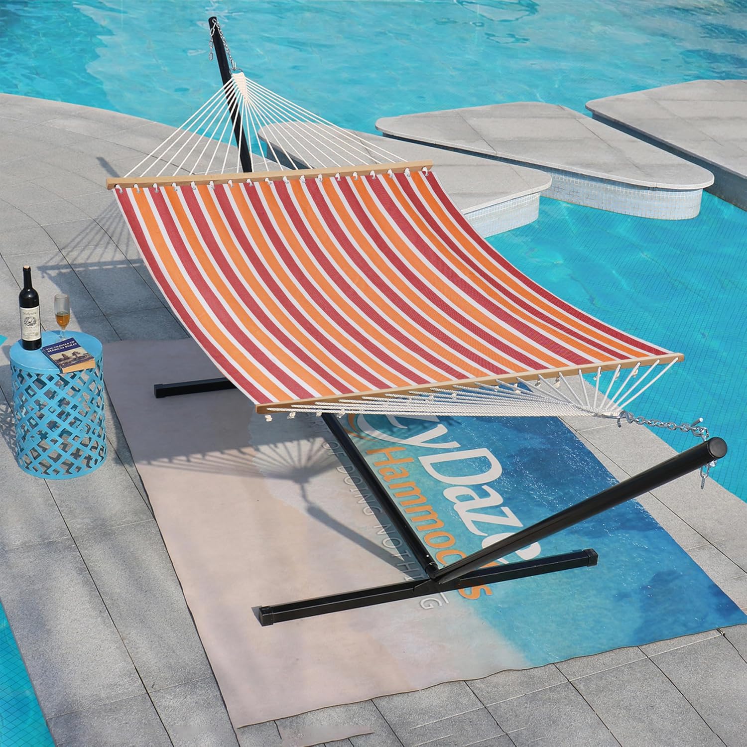 Lazy Daze Double Textliene Quick Dry Hammock with Spreader Bar for Outdoor
