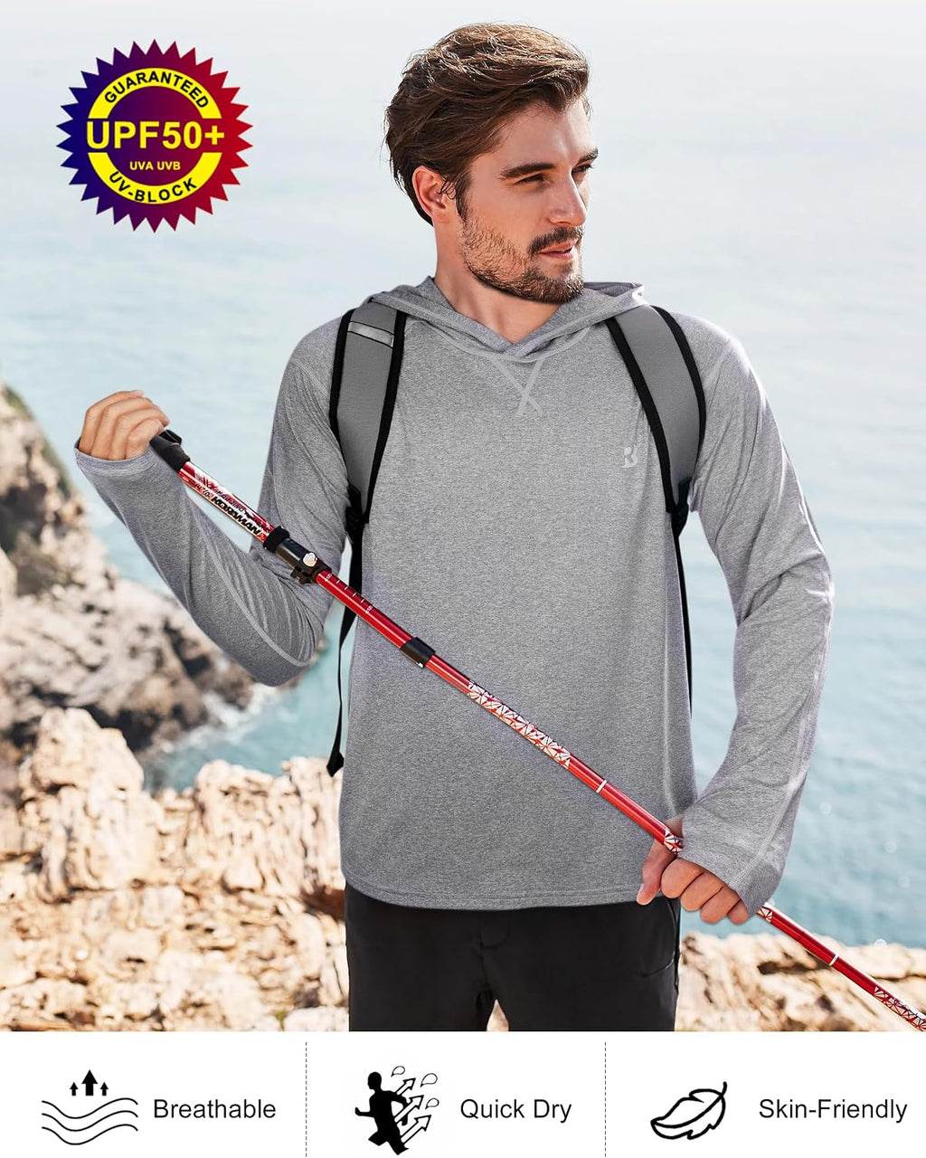 Roadbox Men's UPF 50+ Fishing Shirts, Long Sleeve UV Sun Protection Hoodie
