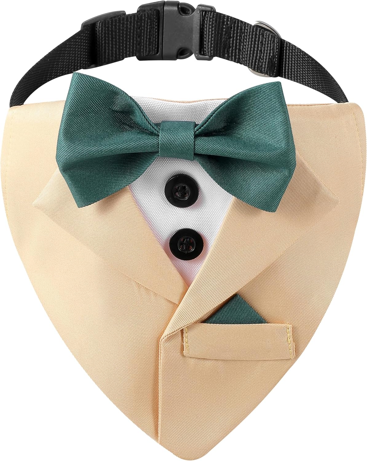 Dog Tuxedo Suit Wedding Collar, White Bandana with Black Bowtie, Adjustable Formal Dog Tux, Engagement Birthday Party Costume (L)