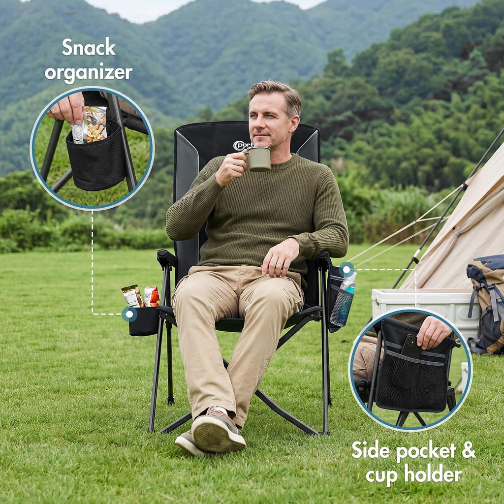 Portal Reclining Camping Chair High Back, 3-Position Hard Armrests, 350 lbs