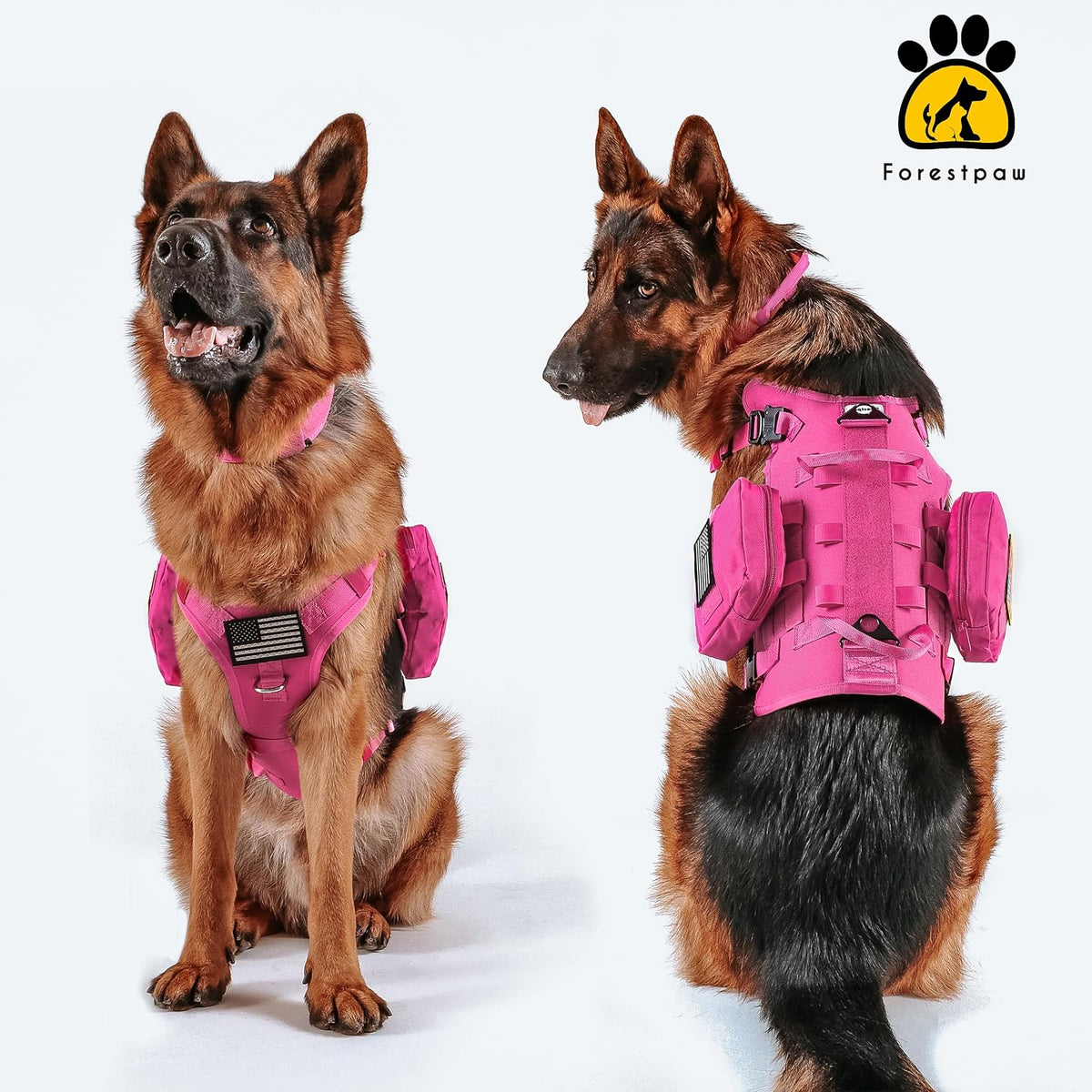Forestpaw Tactical Dog Harness for Medium Dogs,Service Dog Vest,M,Hot Pink