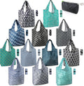 BeeGreen Reusable Grocery Bags Lightweight Durable Shopping Bags Washable Foldable 12 Pack Xlarge Classic Geometric Design Gift Tote Grocery Bags with Elastic Band and Separated Zipper Storage Pouch
