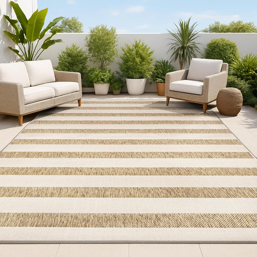 JONATHAN Y Wide Stripe Indoor Outdoor Area Rug 5X8 Beige/Brown, Aveiro for Backyard, Patio, Porch, Easy-Cleaning, High Traffic, Pet-Friendly, Non-Shedding (SMB112A-5)