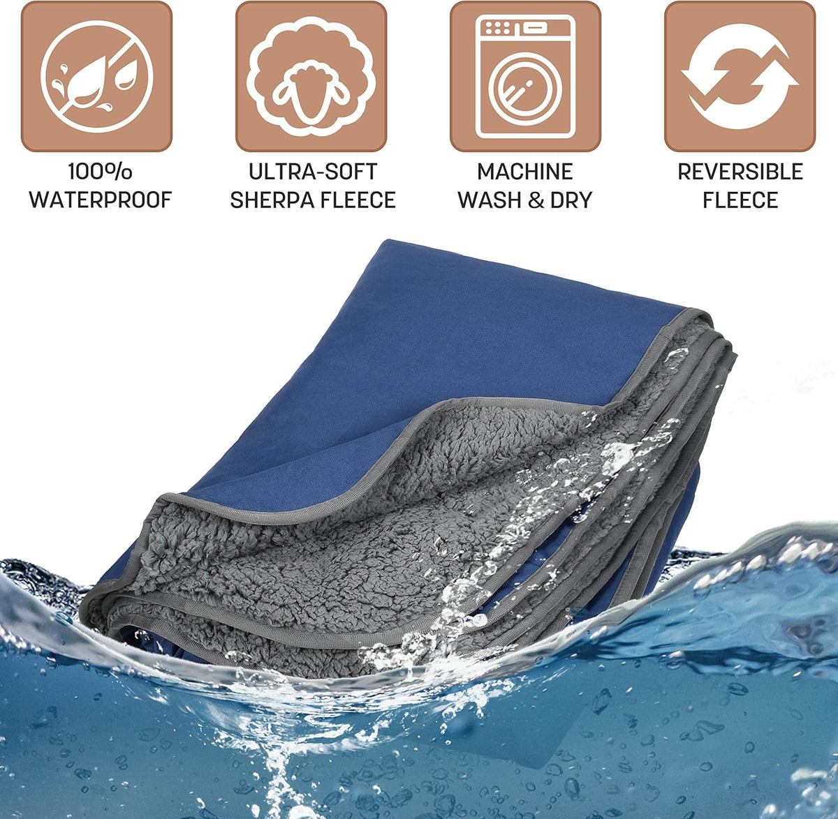 Tirrinia Waterproof Outdoor Blanket with Sherpa Lining, Windproof Foldable