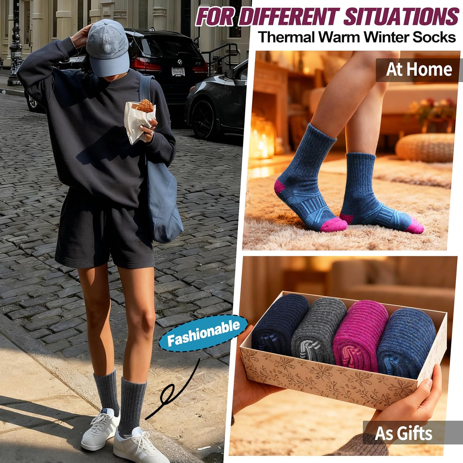 EBMORE 5 Pairs Womens Merino Wool Hiking Socks Thermal Warm Winter Boot Crew Cushion Work Gift Socks
