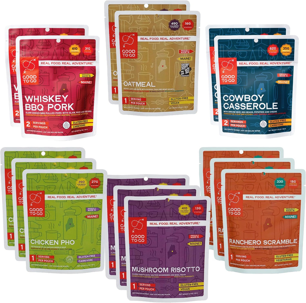 GOOD TO-GO Food Kit Assortments | Camping Food, Backpacking Food | Just Add Water Meals, Backpacking Meals | Dehydrated Meals Taste Better Than Freeze Dried Meals