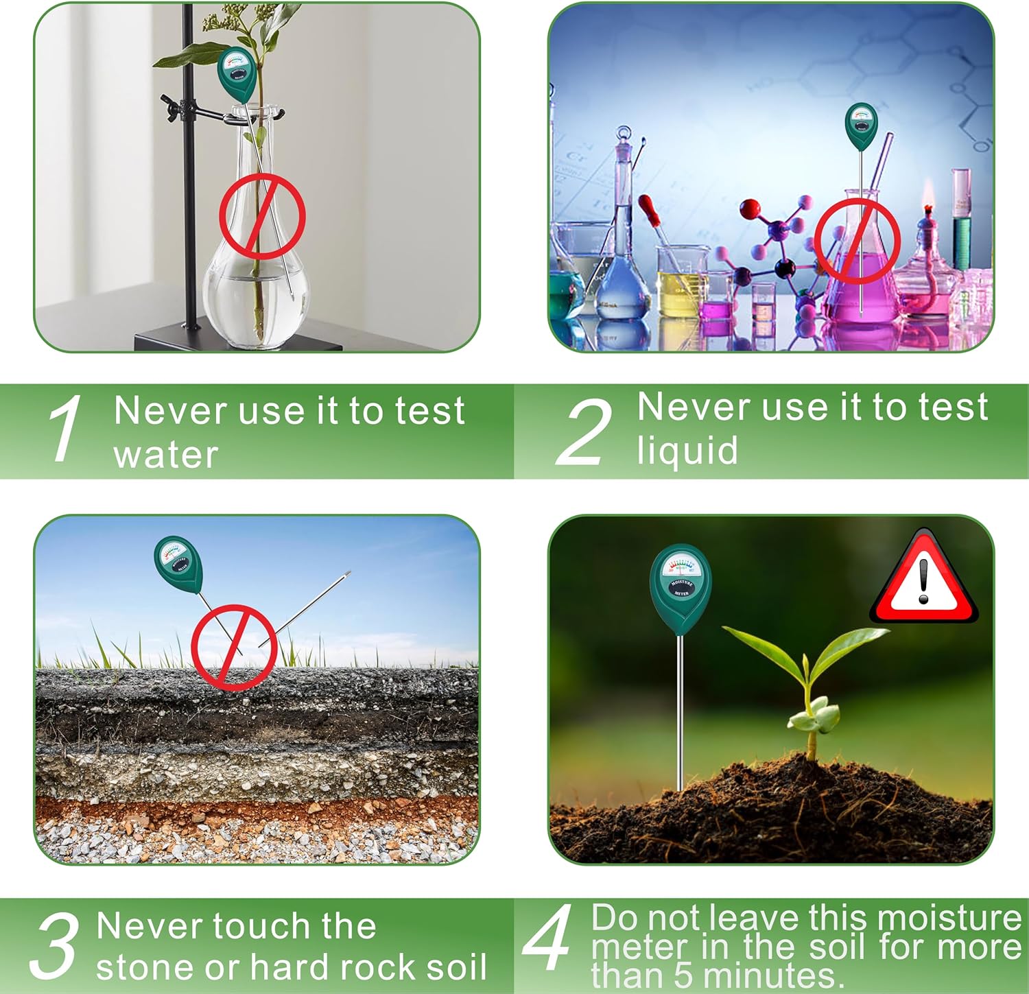 XLUX Long Probe Plant Soil Moisture Meter, Indoor Outdoor use, Battery-Free | longer stem for deeper use, instant read, anti-rust 304 SST probe, Easy-to-Read Display, Single-Probe, less hurts to roots