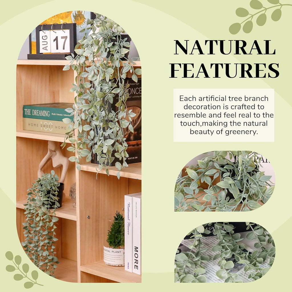 Der Rose 2Pcs Fake Hanging Plants with Black Pot for Bathroom Shelf Decor | Boho cascading eucalyptus and mandala vine creates a modern natural accent, adding depth to office, bookcase, bedroom decor