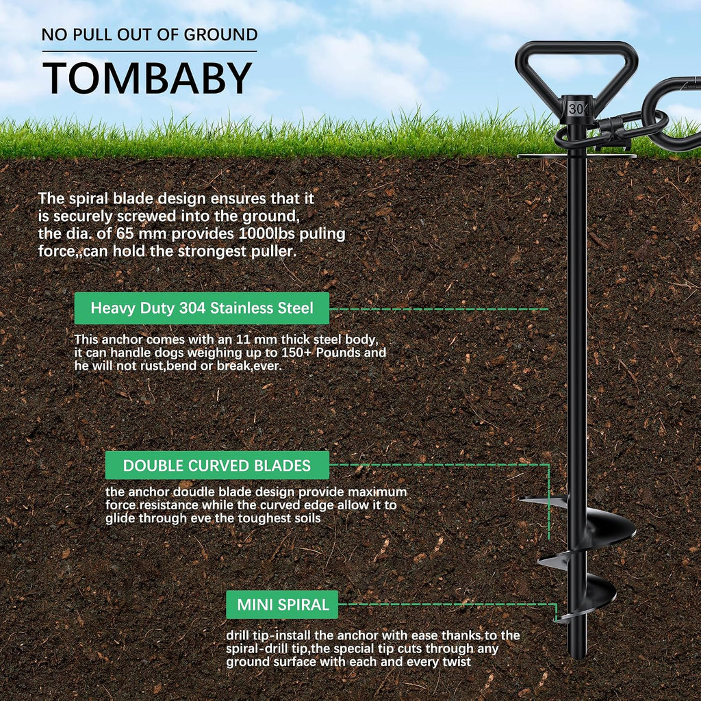 TOMBABY Dog Tie Out Cable and Stake,with 30FT Heavy Duty Cable,360° Swivel Dog Anchor& Anti-Tangle,Dog Runner for Yard,Dog Stake Allows Dogs Up to 150 lbs, Dog Stakes for Outside Beach,Camping, Yard