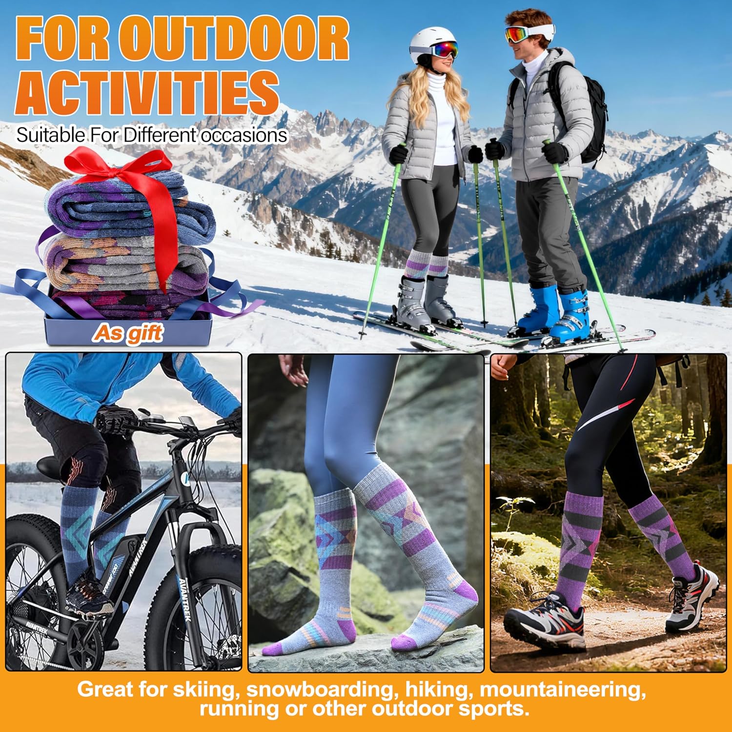 Welwoos 3 Pairs Merino Wool Ski Socks for Womens Mens Thermal Winter Warm Thick Knee High Socks for Skiing Snowboarding