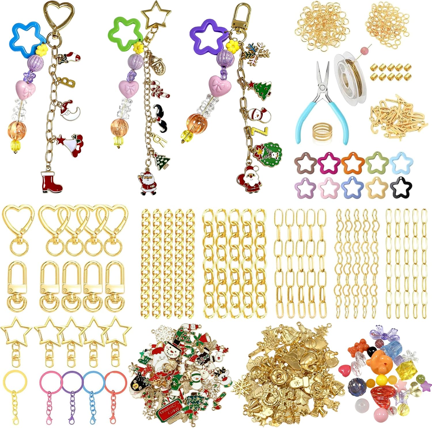 ValorTiger DIYJewelry Making Set 364 Pieces – Includes 156 Charms, 150 Jump Rings, 25 Extender Chains, 20 Keychains, 10 Crimp Tubes, 3-Inch Beading Wire, Support Ring & Jewelry Pliers(for Parents)
