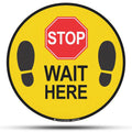 TRADESAFE Stop - Wait Here Anti-Slip Floor Sticker - Wait Here Floor Sign, Peel and Stick Adhesive Vinyl Sign, ANSI-Compliant, 17” Diameter Round Sticker
