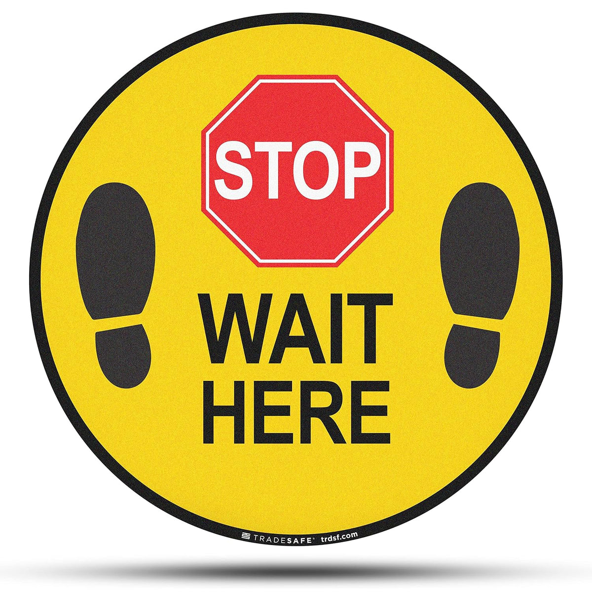 TRADESAFE Stop - Wait Here Anti-Slip Floor Sticker - Wait Here Floor Sign, Peel and Stick Adhesive Vinyl Sign, ANSI-Compliant, 17” Diameter Round Sticker