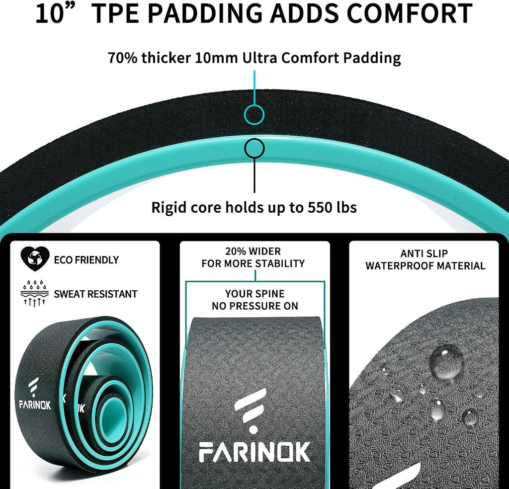 Yoga Wheel Set of 3+1, Upgraded 10MM Thick Back Wheels for Pain Relief