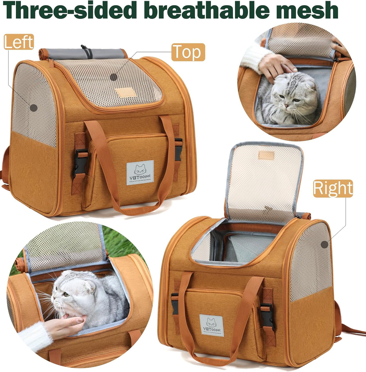 Cat Backpack Expandable, Cat Carrier for Travel & Hiking, Waterproof with Breathable Mesh, Durable Oxford Cloth, Airline Approved Pet Carrier,Use for Cats and Small Dogs (Brown)