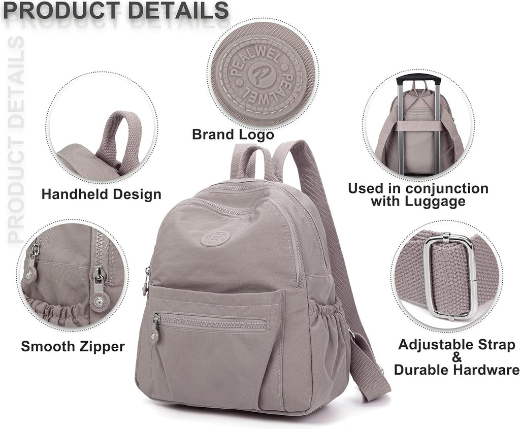 Pealwel Mini Backpack Purse for Women,Small Nylon backpacks for Ladies Backpacks Women Anti Theft Travel Bag (A-Khaki)