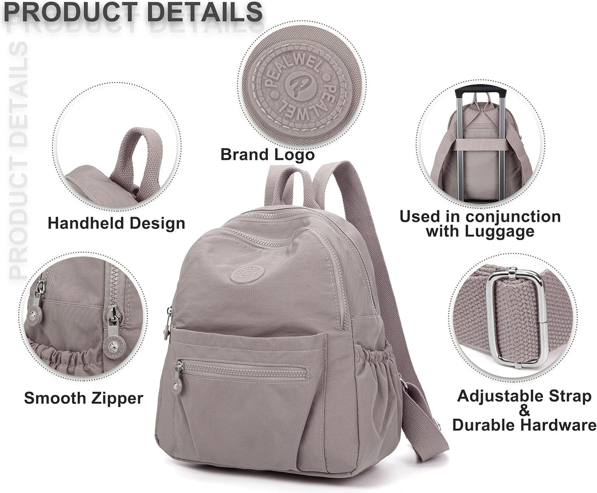 Pealwel Mini Backpack Purse for Women,Small Nylon backpacks for Ladies Backpacks Women Anti Theft Travel Bag (A-Khaki)