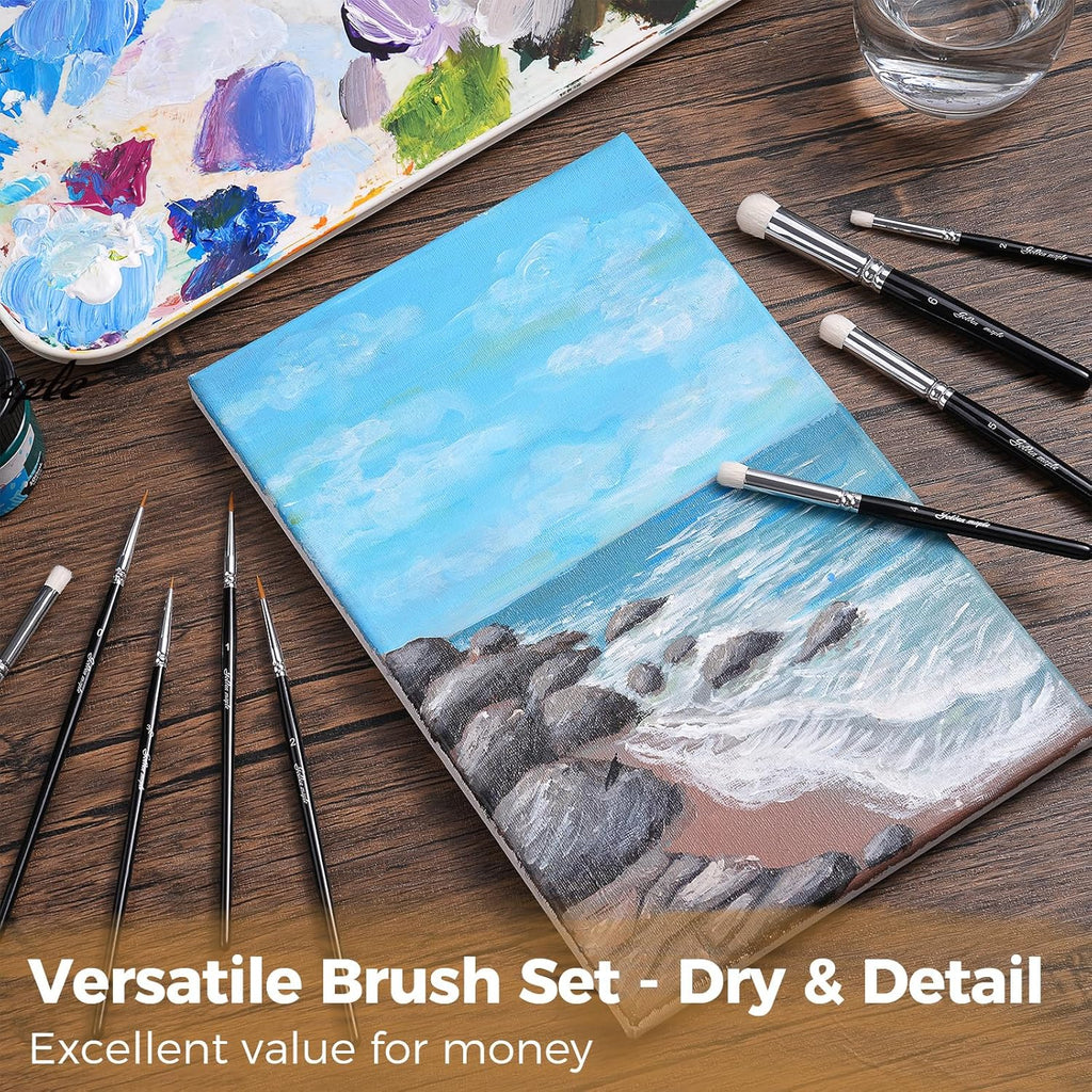 Golden Maple Drybrush Miniature Paint Brushes -10pcs Micro Detail Paint Brush Set, Small Fine Detail Brushes for Acrylics, Watercolors & Paint by Number, Figurine