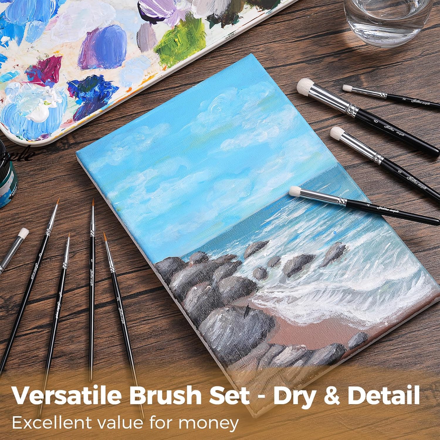 Golden Maple Drybrush Miniature Paint Brushes -10pcs Micro Detail Paint Brush Set, Small Fine Detail Brushes for Acrylics, Watercolors & Paint by Number, Figurine