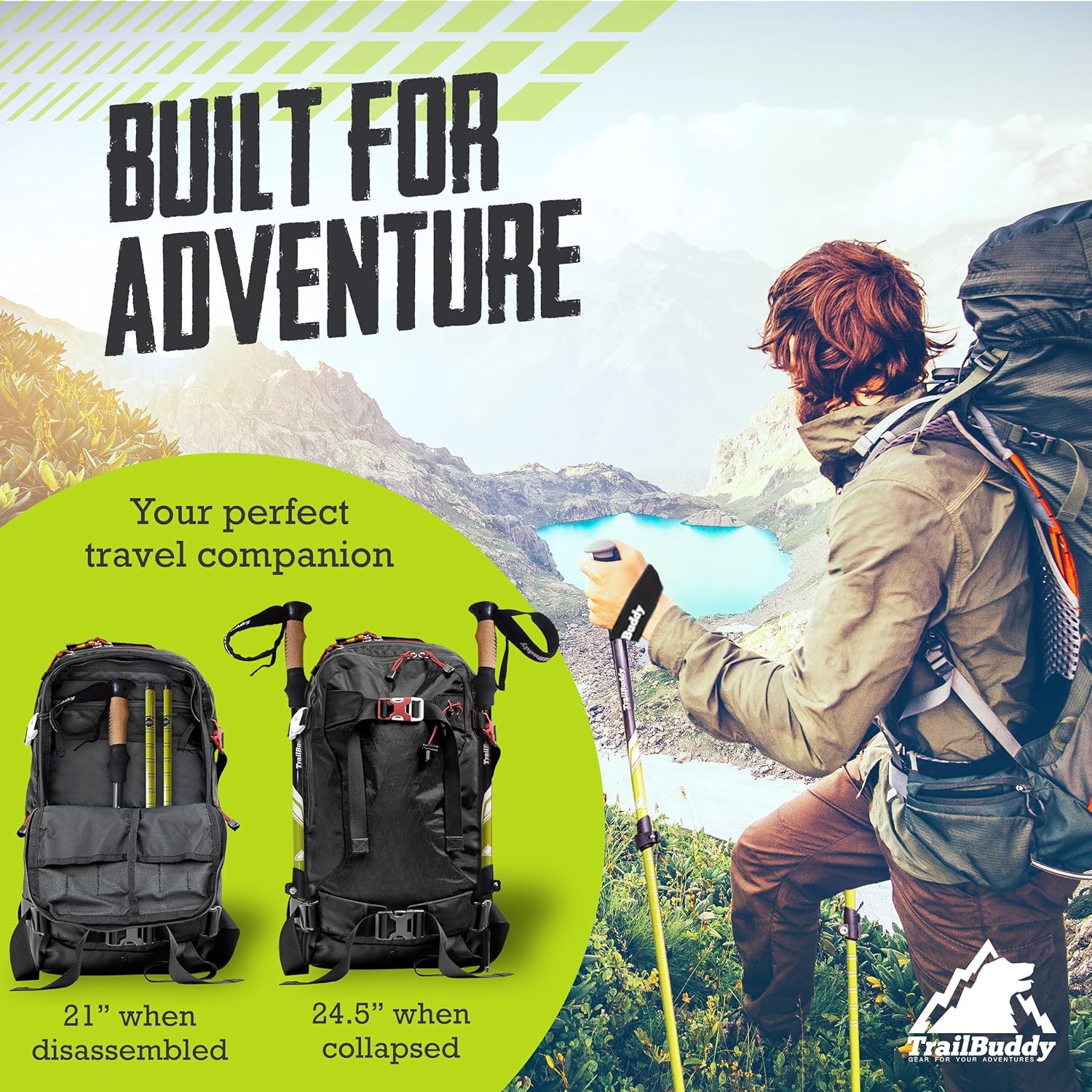 TrailBuddy Trekking Poles – Lightweight 7075 Aluminum Hiking Poles for Women, Men & Seniors – Collapsible Walking Sticks for Travel, Trails & Balance