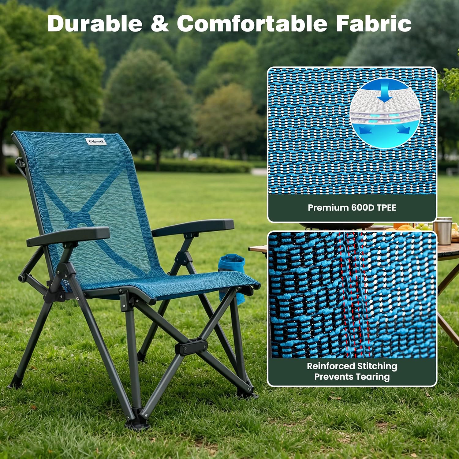 SUNNYFEEL High Back Folding Camping Chair 500 lbs with Aluminum Frame, Blue