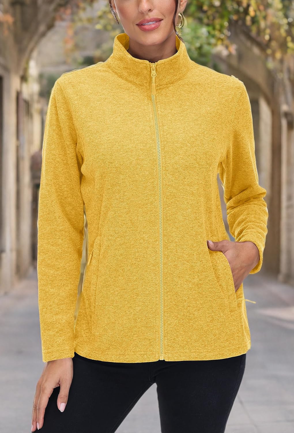 MAGCOMSEN Womens Fleece Zip Up Jacket with Pockets Lightweight Soft Coat