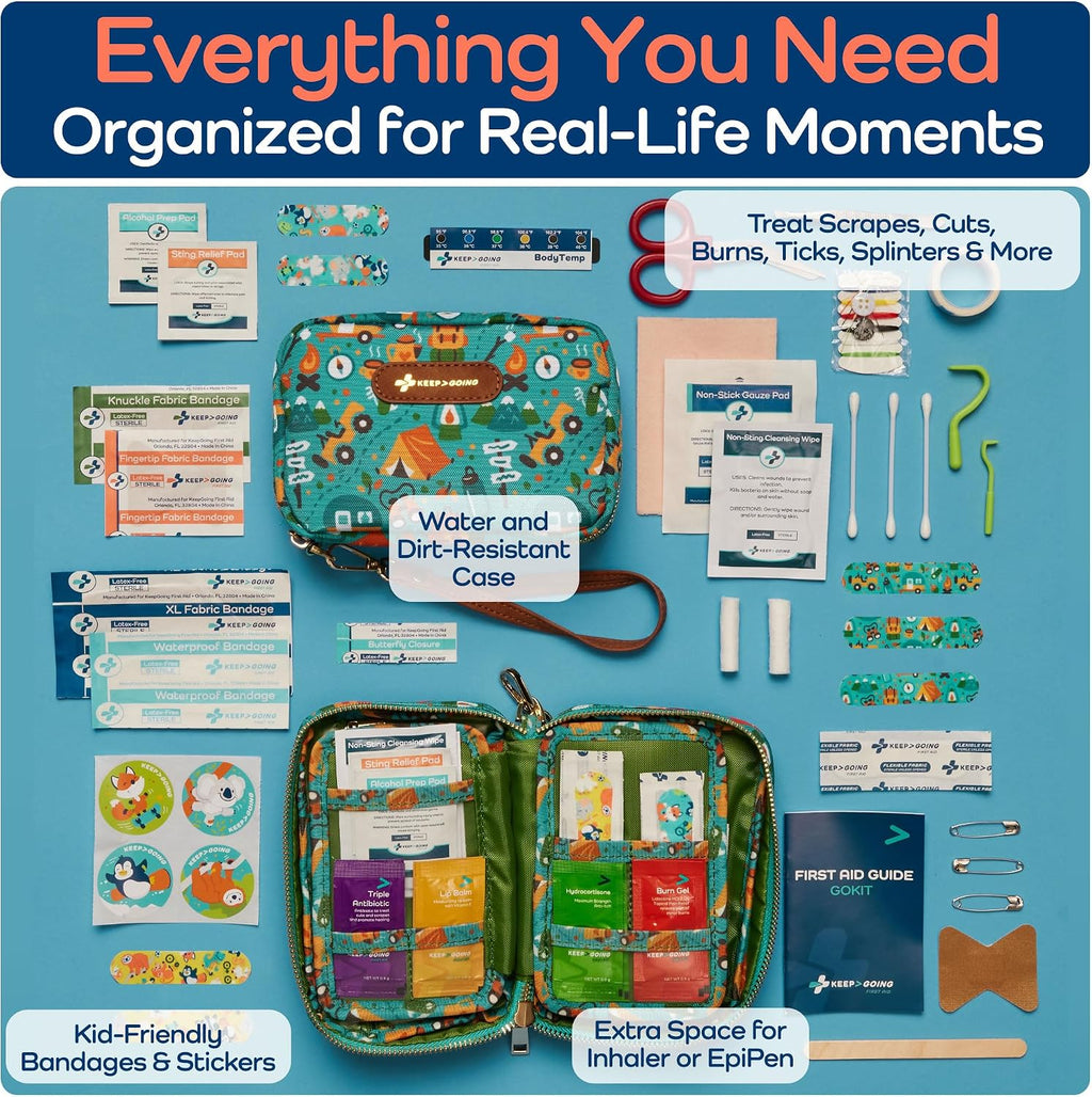 KeepGoing Travel First Aid Kit for Kids, 130 Pc. TSA-Approved Travel Size