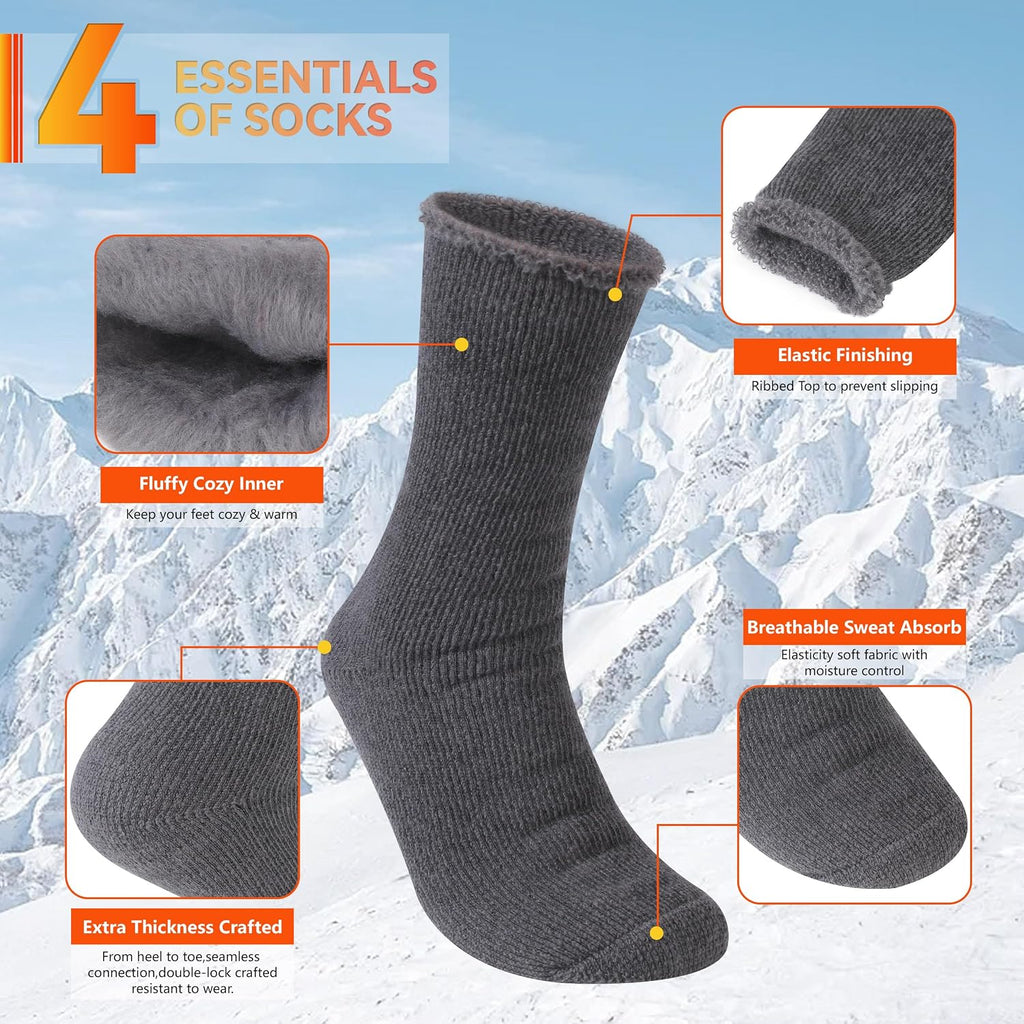 Sunew 4 Pairs Thermal Socks Skiing Snowboarding Hiking Mens Womens 7X Warmer Winter Crew Boot Socks