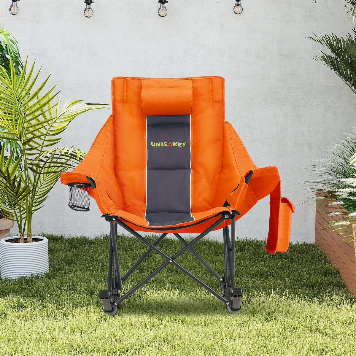 Unisakey Oversize Foldable Rocking Camping Chair300lbs Capacity,Orange