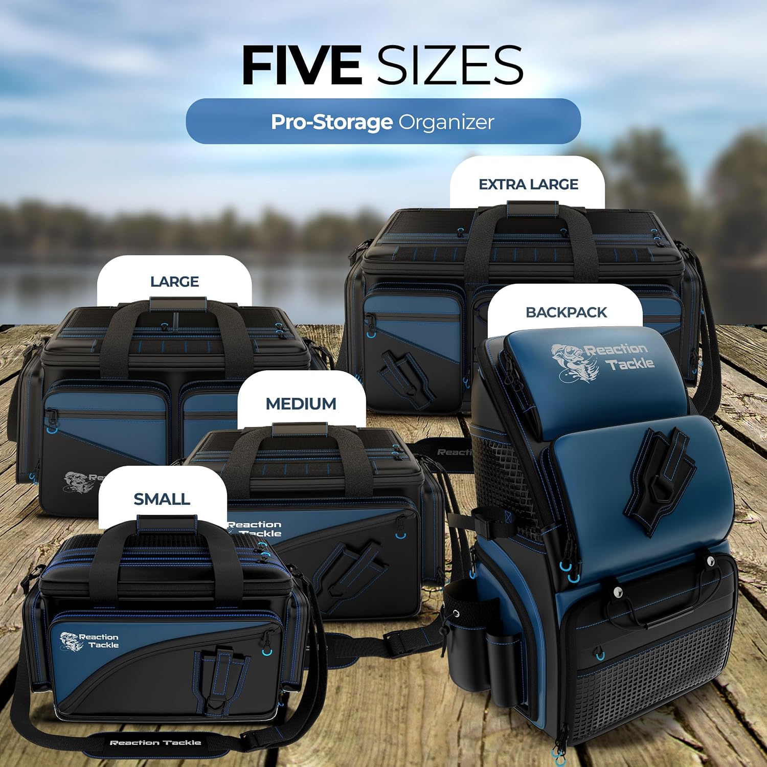 Reaction Tackle Saltwater Fishing Tackle Bags, Water Resistant 1000D PVC Tackle Box Bag with Removable Dividers, Fits 3600 and 3700 Trays, Large