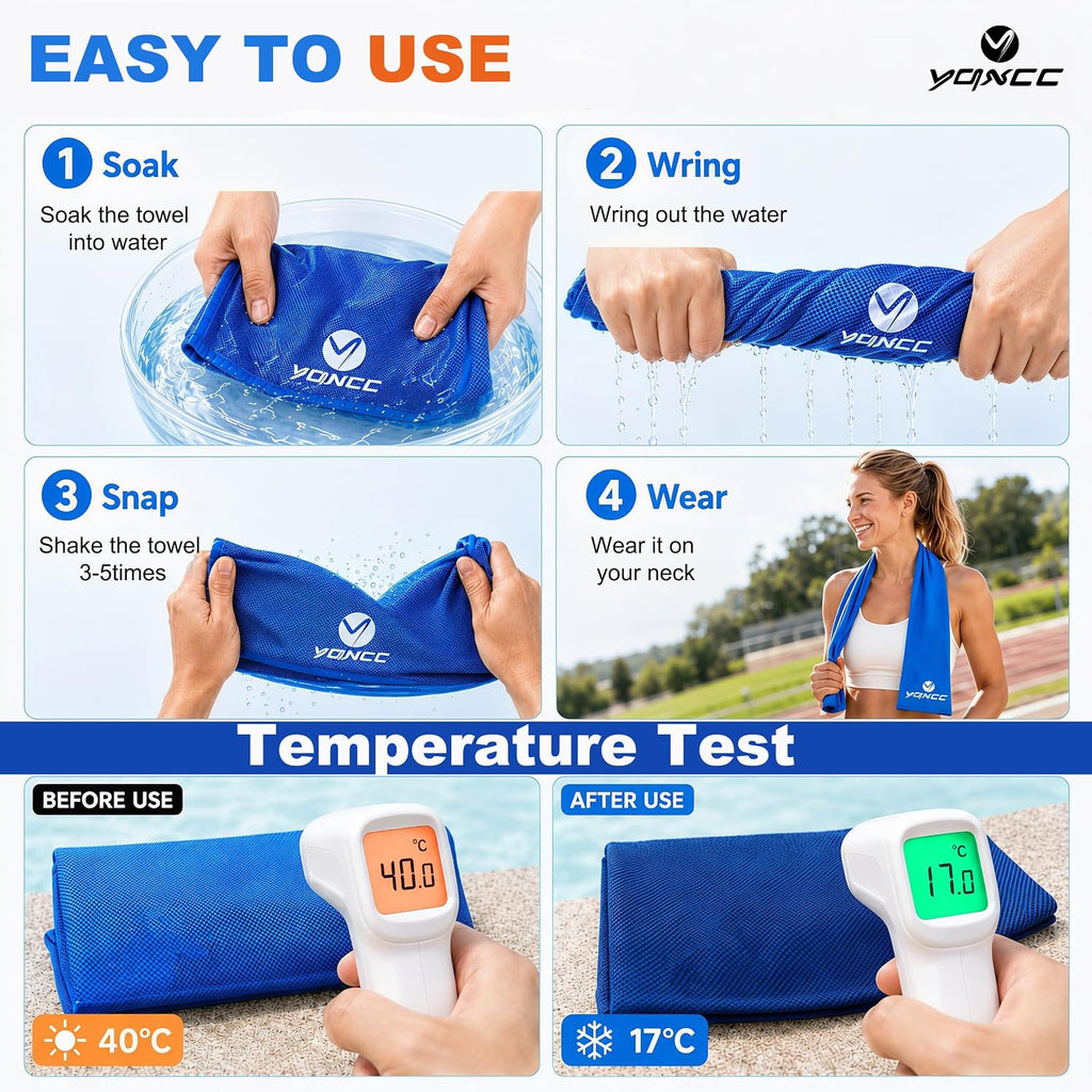 YQXCC 4 Pack Cooling Towels (47"x12"), Ice Cool Towels for Neck & Face